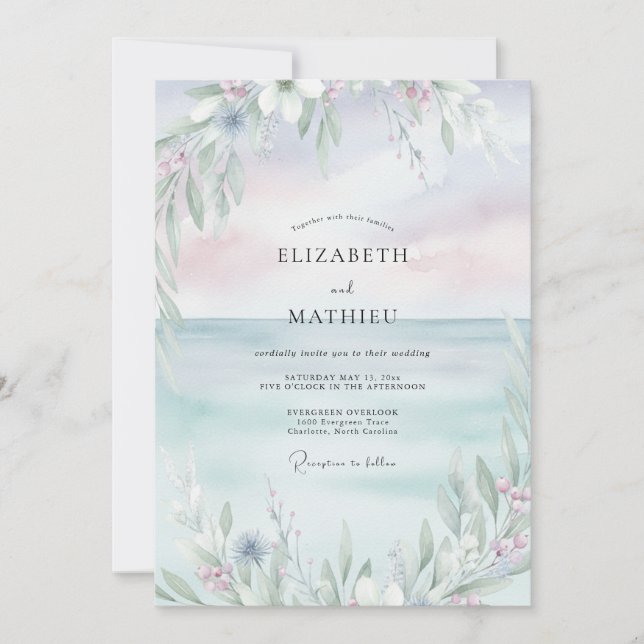 Invitation Mariage Peint à la Periwinkle Blush (Devant)