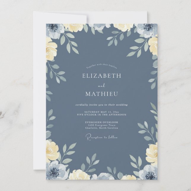 Invitation Mariage Peint à la Primevère Ardoise (Devant)
