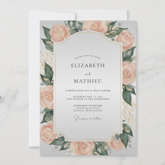 Invitation Mariage peint à la rose abricot (Devant)