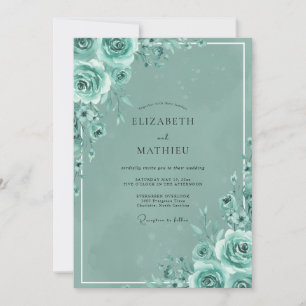 Invitation Mariage peint à la rose sarcelle