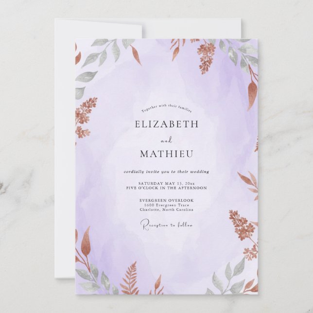 Invitation Mariage peint à la rouille d'améthyste (Devant)