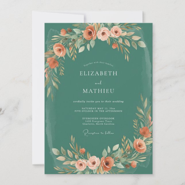 Invitation Mariage peint à la rouille émeraude (Devant)