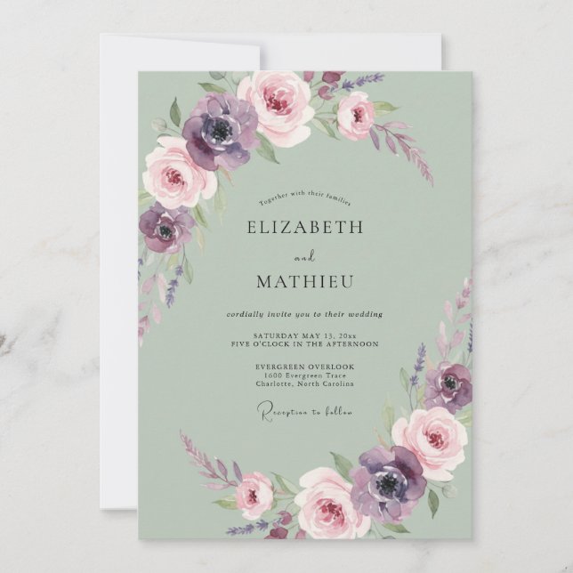 Invitation Mariage Peint à la Sauge Lavande (Devant)
