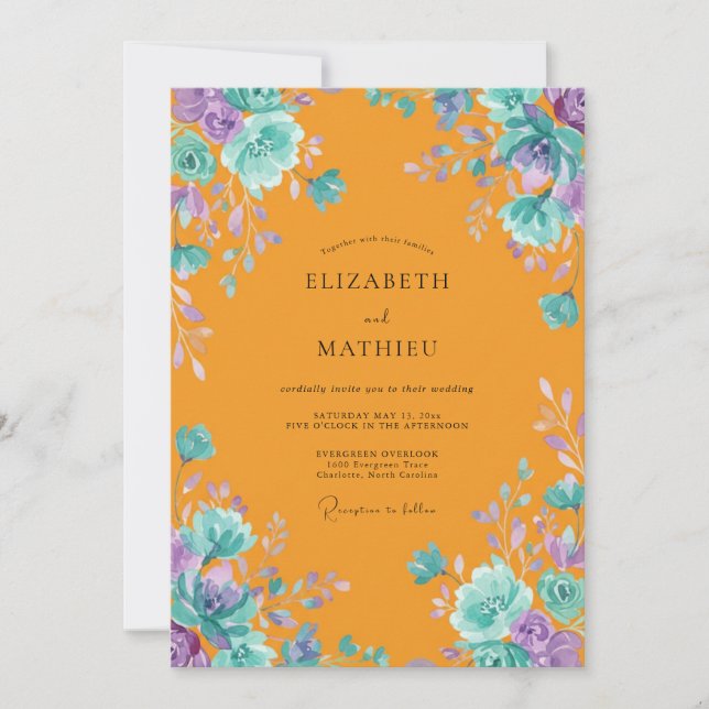 Invitation Mariage peint à la Tangerine Turquoise (Devant)