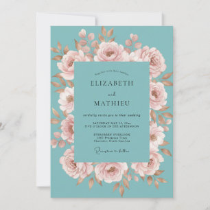 Invitation Mariage peint à la teinte champagne sarcelle