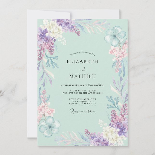Invitation Mariage Peint à la Violette de Mousse de Mer (Devant)