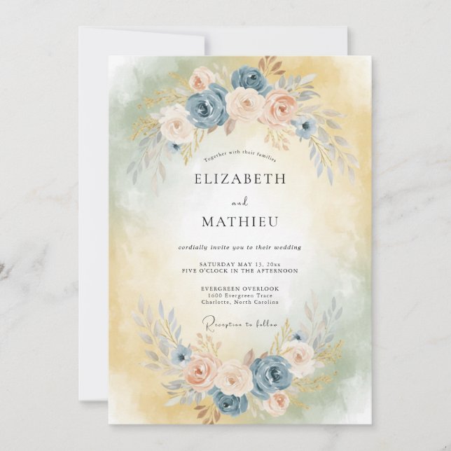 Invitation Mariage Peint à l'Abricot Acier (Devant)