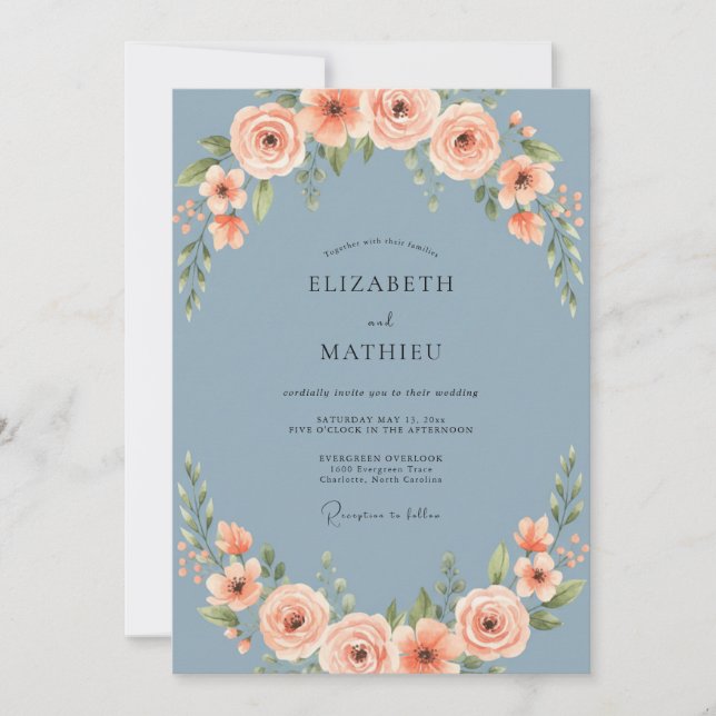 Invitation Mariage Peint à l'Abricot Ardoise (Devant)