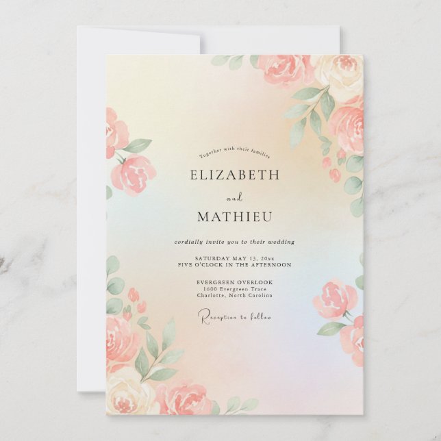 Invitation Mariage peint à l'abricot doux (Devant)