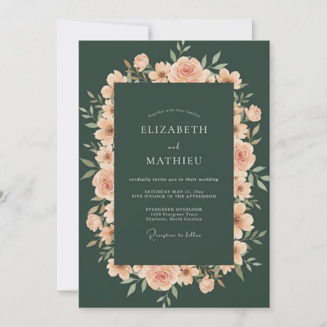 Invitation Mariage peint à l'abricot émeraude (Devant)