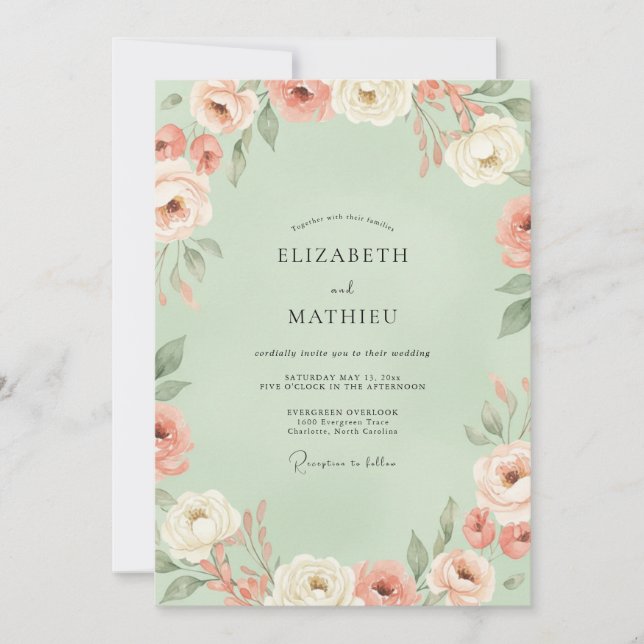 Invitation Mariage peint à l'abricot menthe (Devant)