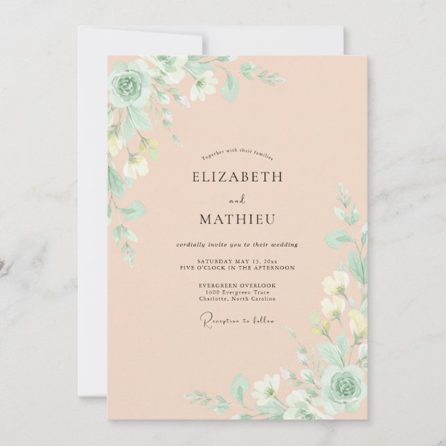 Invitation Mariage peint à l'abricot pâle (Devant)