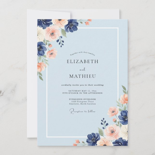 Invitation Mariage peint à l'abricot Pervenche (Devant)