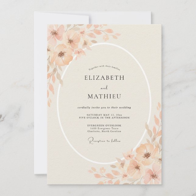 Invitation Mariage peint à l'abricot poussiéreux (Devant)