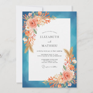 Invitation Mariage Peint à l'Abricot Sarcelle