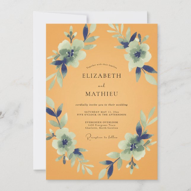 Invitation Mariage peint à l'Ambre Indigo (Devant)