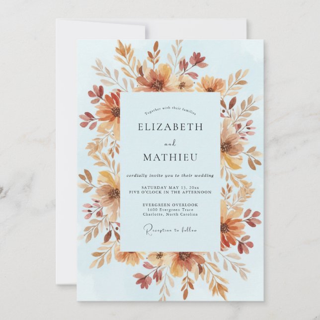 Invitation Mariage peint à l'ambre terracotta (Devant)