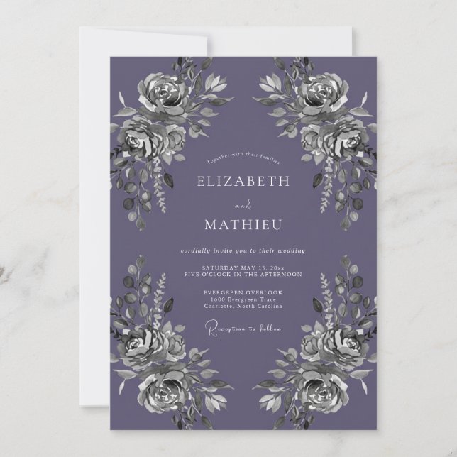 Invitation Mariage Peint à l'Améthyste Argenté (Devant)