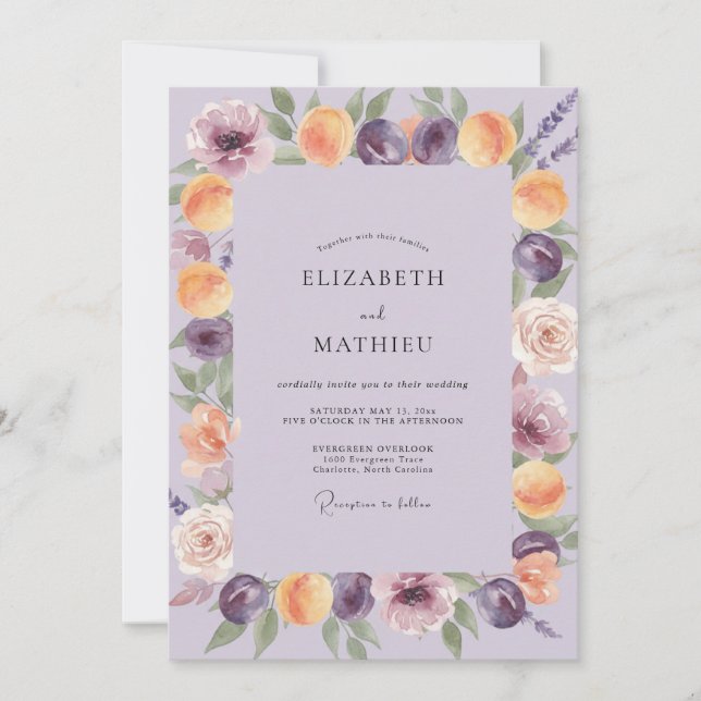 Invitation Mariage peint à l'améthyste et à l'abricot (Devant)