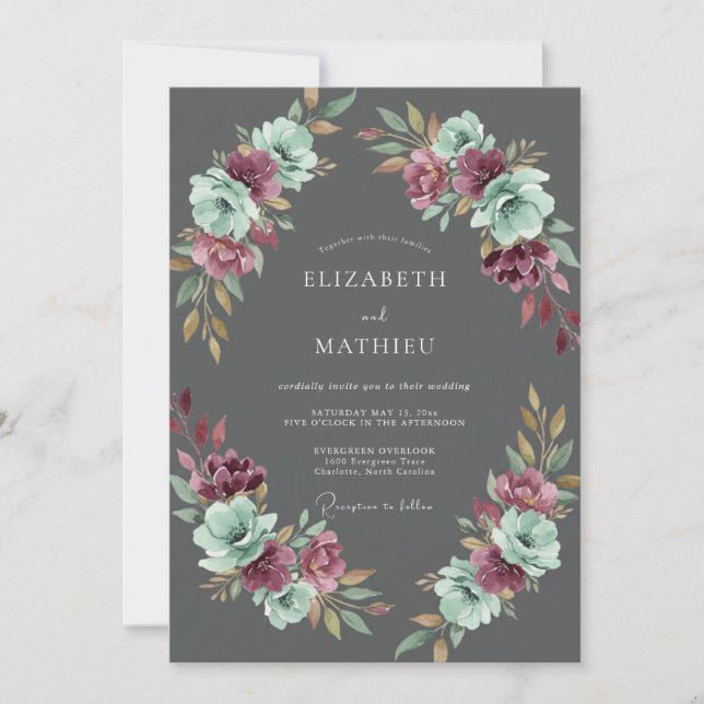 Invitation Mariage peint à l'améthyste et au charbon (Devant)