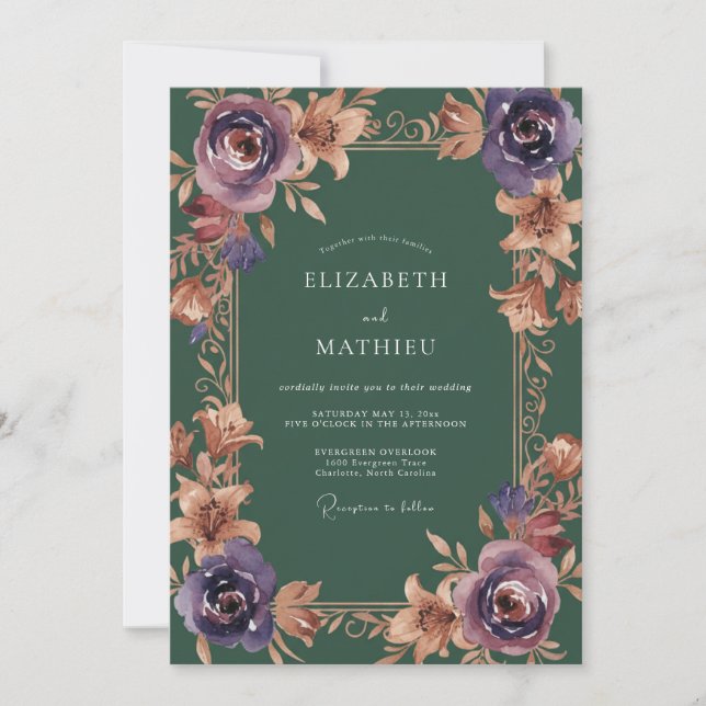 Invitation Mariage peint à l'améthyste et cuivre (Devant)