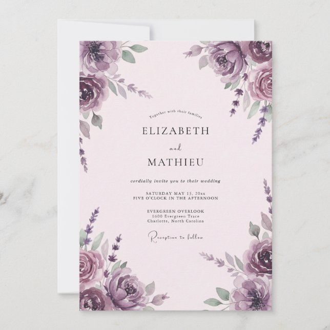 Invitation Mariage peint à l'améthyste prune (Devant)