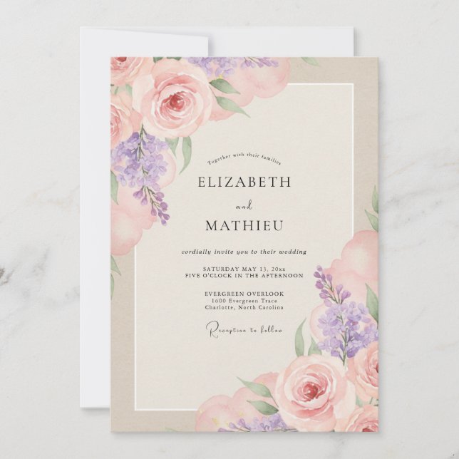 Invitation Mariage peint à l'Améthyste Rosée (Devant)