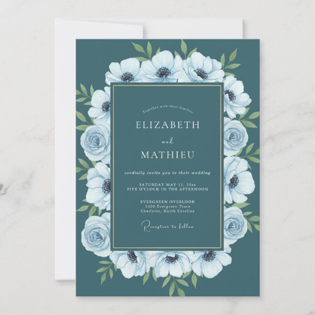 Invitation Mariage peint à l'Anémone sarcelle (Devant)