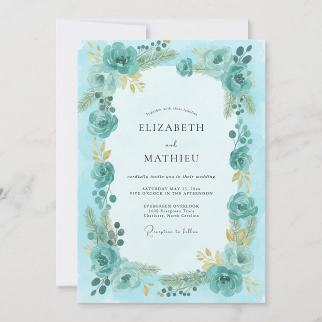 Invitation Mariage peint à l'aqua Ranunculus (Devant)