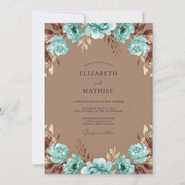 Invitation Mariage Peint à l'Aquarelle Antique Cuivre (Devant)
