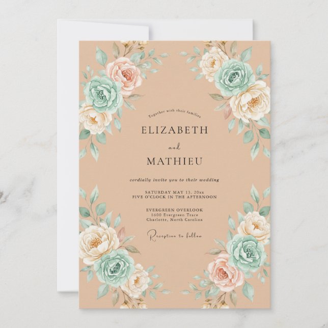 Invitation Mariage peint à l'aquarelle Champagne (Devant)