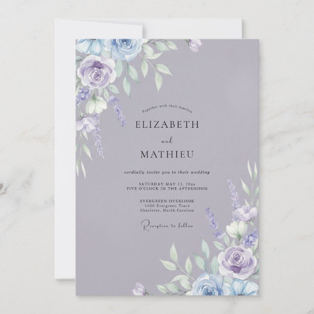 Invitation Mariage Peint à l'Ardoise Pervenche (Devant)