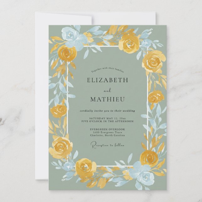 Invitation Mariage peint à l'azure doré antique (Devant)