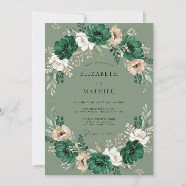 Invitation Mariage peint à l'émeraude de mousse (Devant)