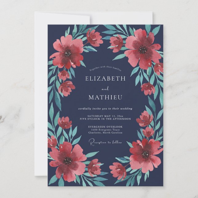 Invitation Mariage peint à l'encre de corail (Devant)