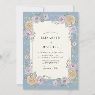 Invitation Mariage Peint à l'Encre Pervenche Lilas