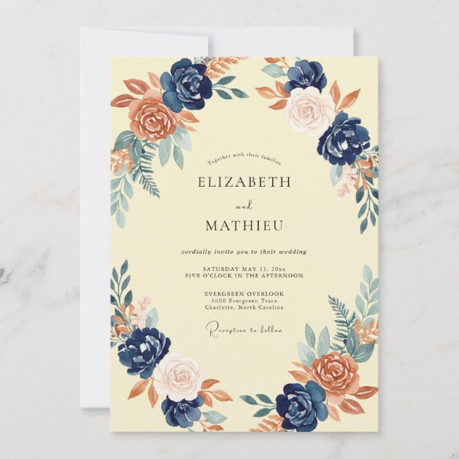Invitation Mariage peint à l'indigo cuivré (Devant)