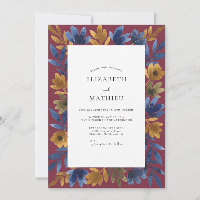 Invitation Mariage peint à l'indigo de Bourgogne (Devant)