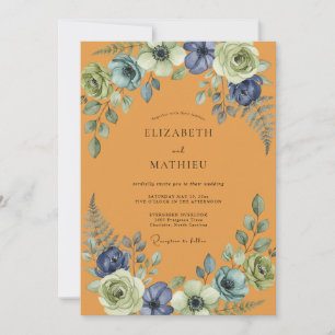 Invitation Mariage peint à l'indigo moutarde
