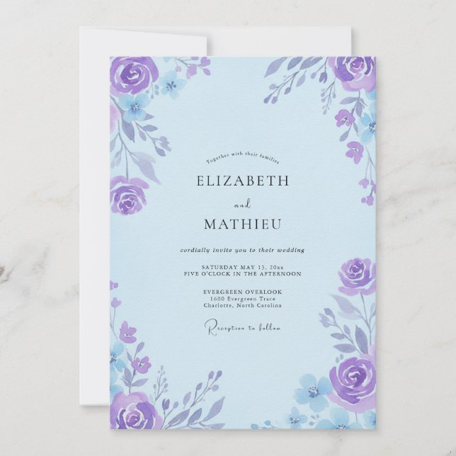 Invitation Mariage peint à l'indigo violet moderne (Devant)