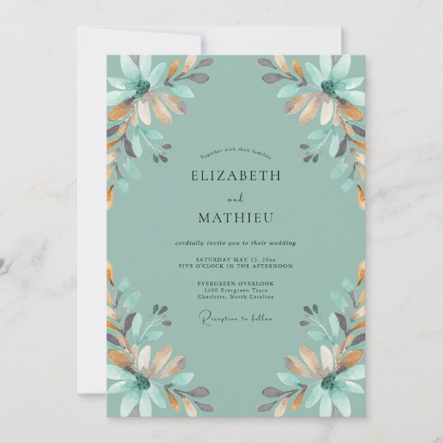 Invitation Mariage peint à l'ocre écume de mer (Devant)