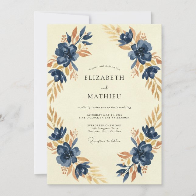 Invitation Mariage Peint à l'Ocre Indigo (Devant)