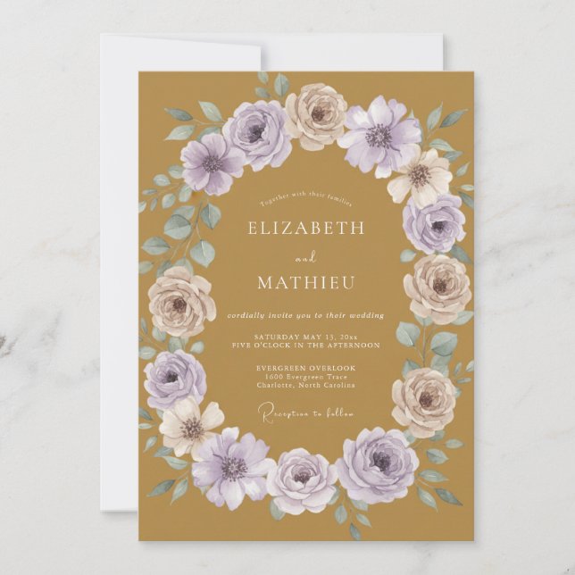 Invitation Mariage peint à l'ocre lavande (Devant)