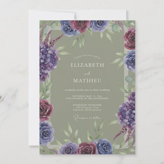 Invitation Mariage peint à l'olive améthyste (Devant)
