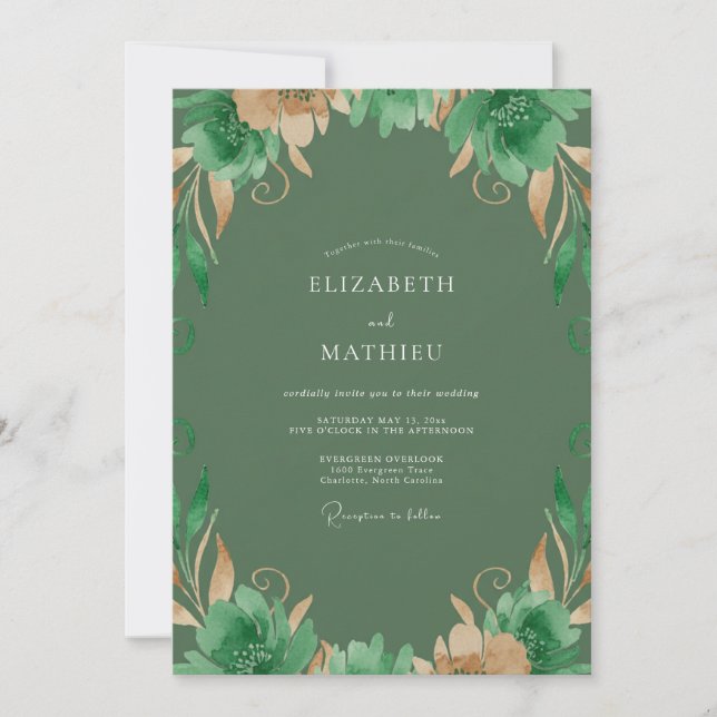 Invitation Mariage peint à l'Olive Gold (Devant)