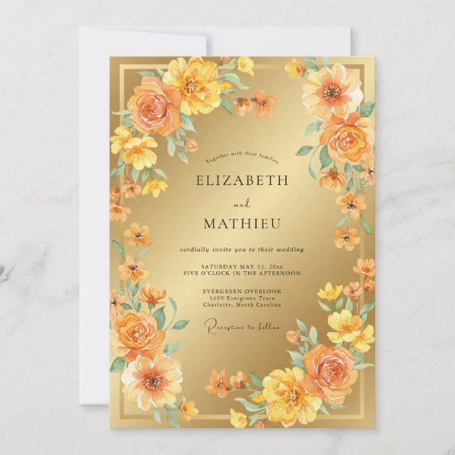 Invitation Mariage Peint À L'or Ambre (Devant)