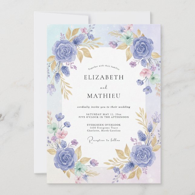 Invitation Mariage Peint à l'Or du Bleuet (Devant)