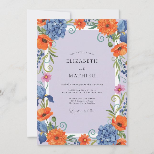 Invitation Mariage peint à l'orange lavande (Devant)