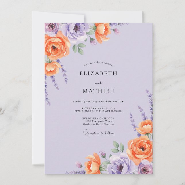 Invitation Mariage peint à l'orange lilas (Devant)
