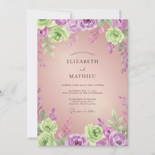 Invitation Mariage Peint à l'Orchidée Lime (Devant)